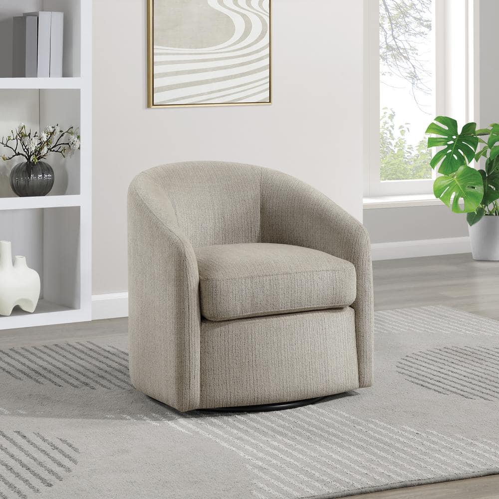 Bella Beige Marble Fabric Barrel Swivel Chair