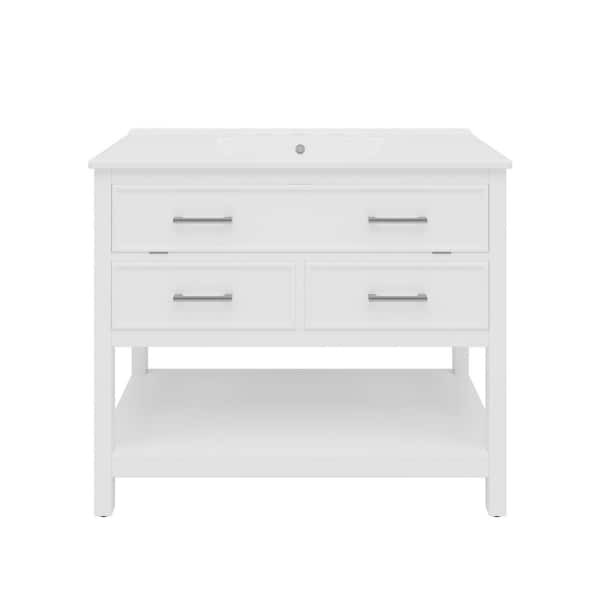 36 in. Freestanding White Bath Vanity with White Ceramic Top Unassembled