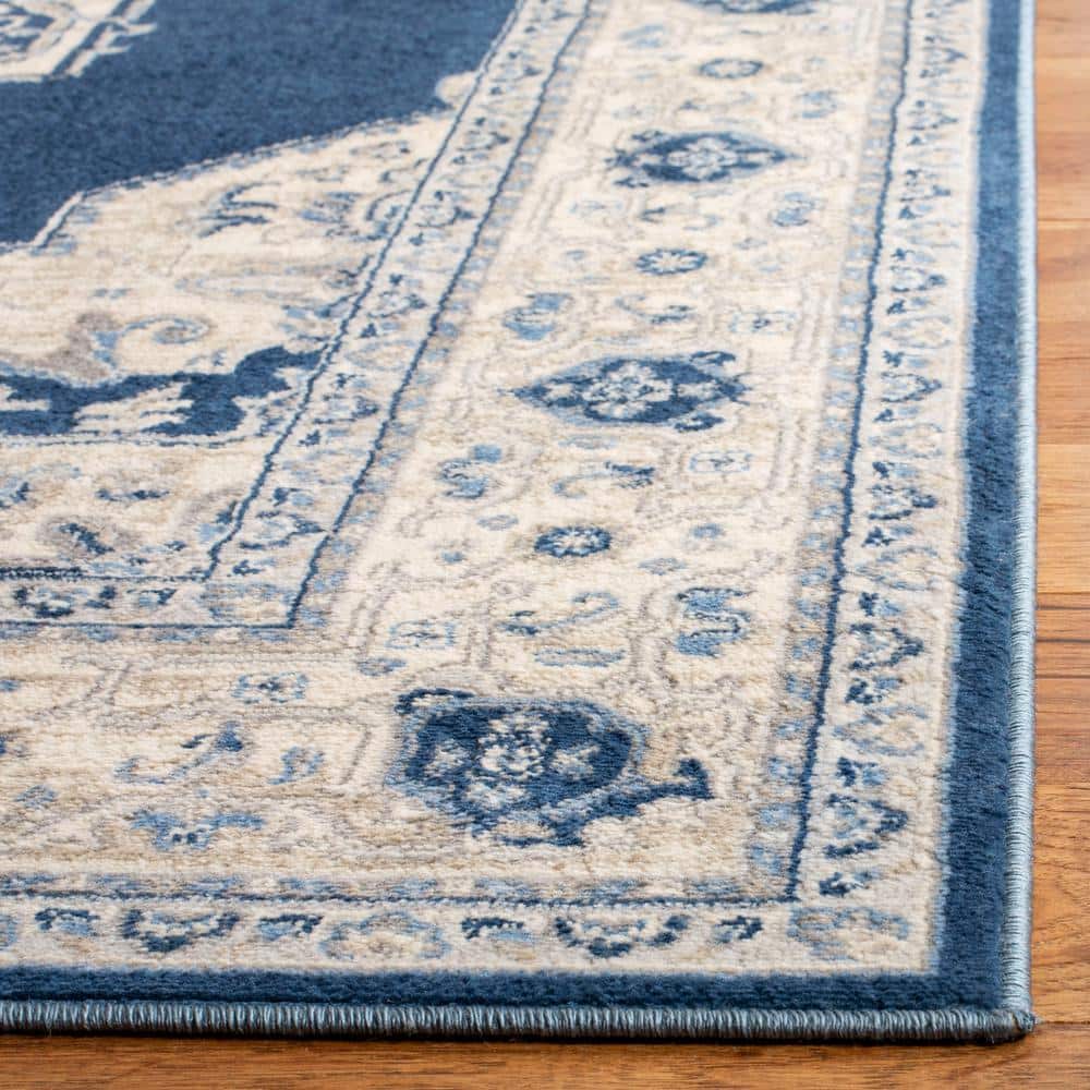 Navy and Cream Synthetic Stain-Resistant 10' x 13' Area Rug