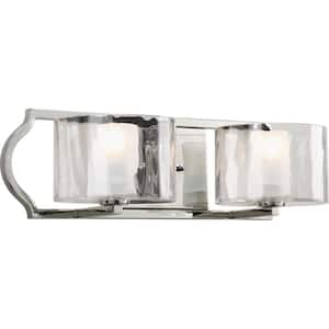 Caress Collection 2-Light Polished Nickel Clear Water Glass Luxe Bath Vanity Light
