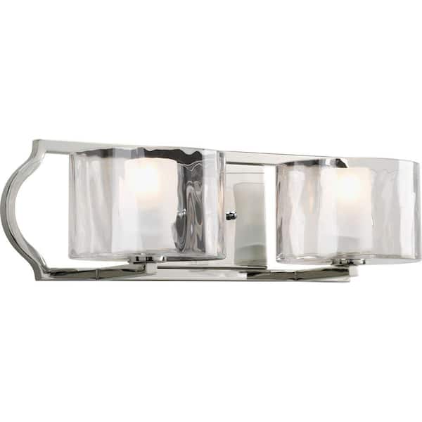 Progress Lighting Caress Collection 2-Light Polished Nickel Clear Water Glass Luxe Bath Vanity Light