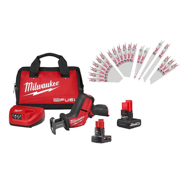 M12 FUEL 12V Li-Ion HACKZALL Kit w/ 5.0Ah XC HO Battery & SAWZALL Wood/Metal Blade Set (19-Pc)