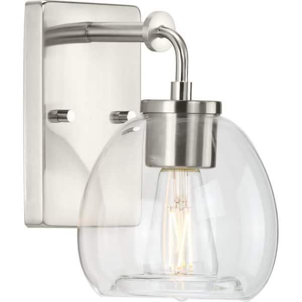 Progress Lighting Caisson 6 in. 1-Light Brushed Nickel Clear Glass Urban Industrial Bath Vanity Light