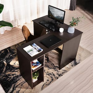 Babette 47.2 in. L-Shape Dark Brown Wood Computer Desk With Open Storage Shelf