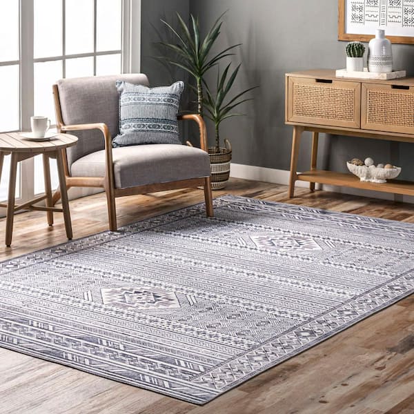 Jenine Southwestern Gray 3 ft. x 5 ft. Machine Washable Doormat  Accent Rug