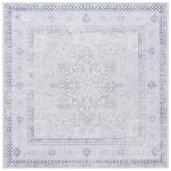 SAFAVIEH Arizona 6 ft. x 6 ft. Pink/Beige Machine Washable Distressed Border Ornate square Area Rug