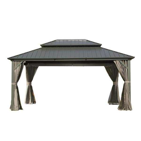 12 ft. x 16 ft. Hardtop Outdoor Aluminum Pop-Up Canopy Grill Galvanized Steel Double for Patio with Curtains and Netting