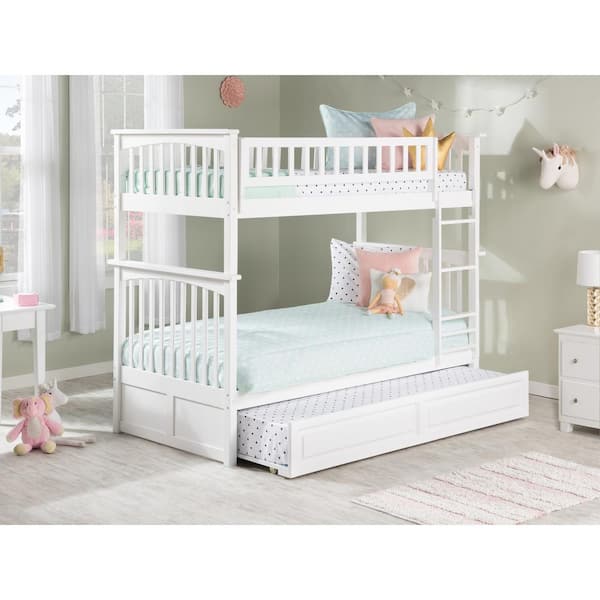 AFI Columbia Bunk Bed Twin over Twin with Twin Sized Raised Panel Trundle Bed in White