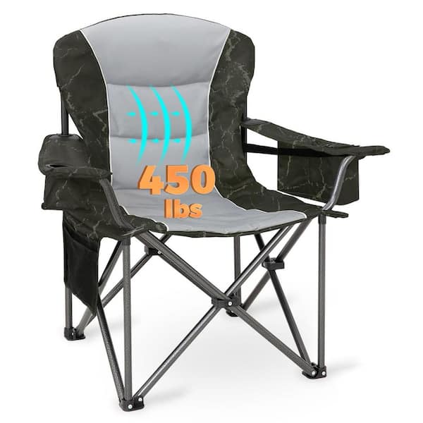 Oversized Camping Folding Chair, Heavy Duty 450  lbs. with Lumbar Support, Padded Seat (Lava Grey)