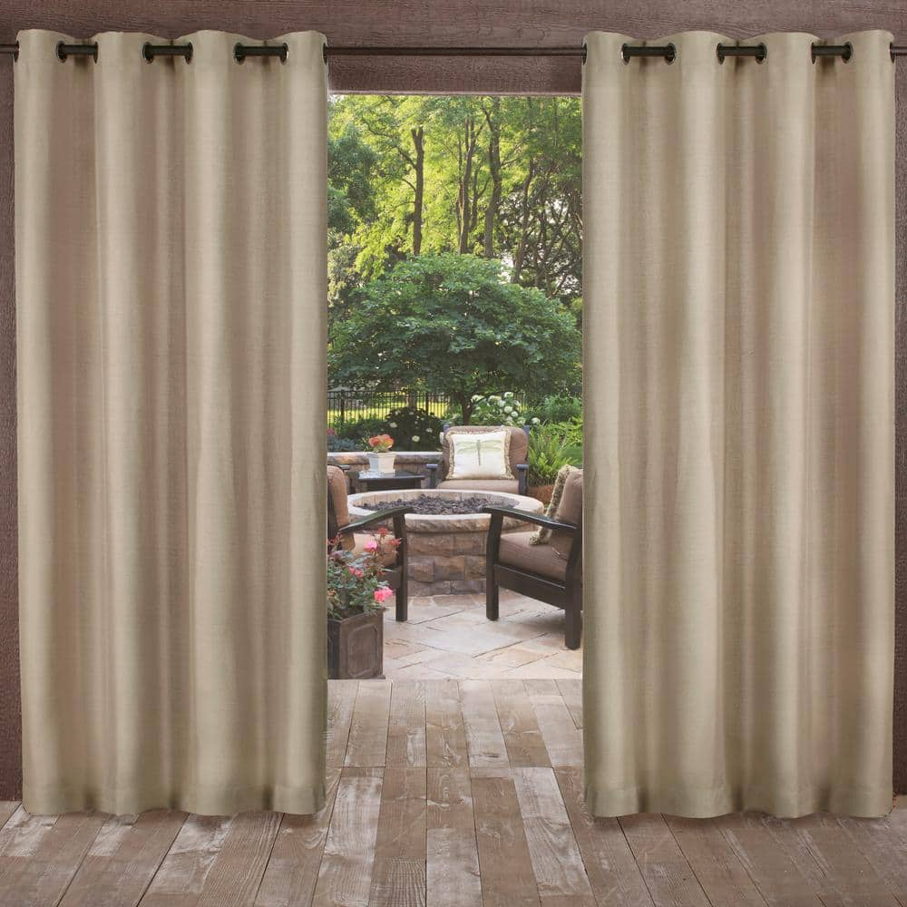 EXCLUSIVE HOME Biscayne Sand Solid Light Filtering Grommet Top Indoor/Outdoor Curtain, 54 in. W x 84 in. L (Set of 2)