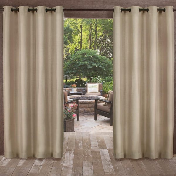 EXCLUSIVE HOME Biscayne Sand Solid Light Filtering Grommet Top Indoor/Outdoor Curtain, 54 in. W x 96 in. L (Set of 2)