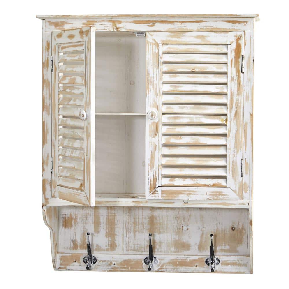 32" White Washed Weathered Wall Mounted Medicine Cabinet