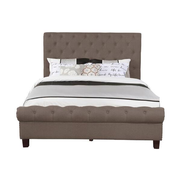 Brown Queen Size Upholstered Rounded, Upholstered Queen Bed Frame With Footboard