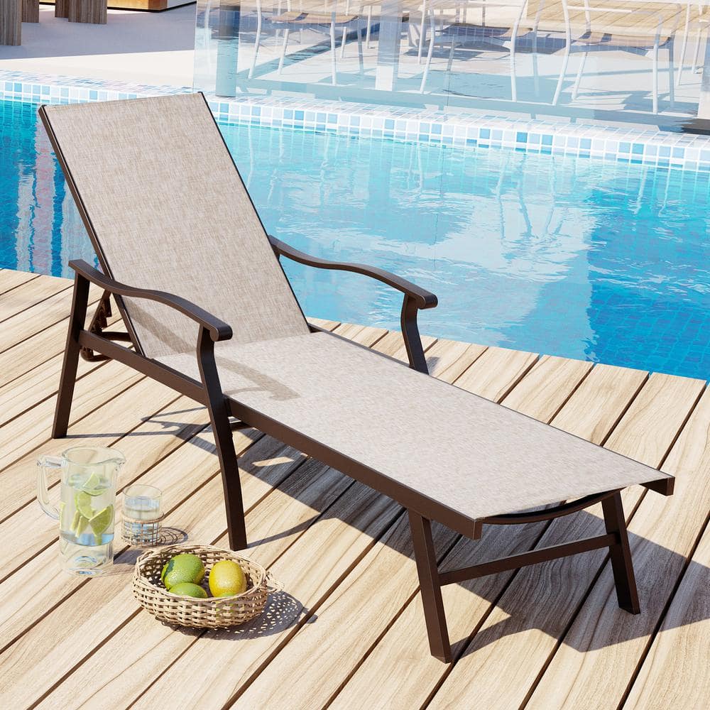 Classic Brown 1-Piece Metal Adjustable Outdoor Chaise Lounge -  Crestlive Products, CL-LG008