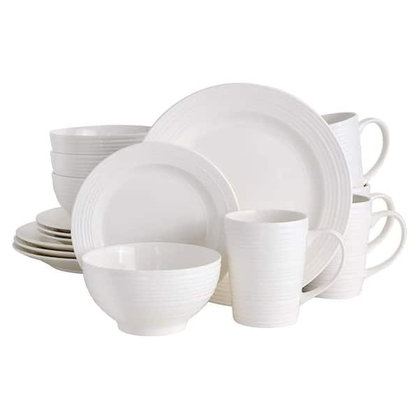 Gibson 16-Piece Amelia Court Dinnerware Set with White Embossed ...