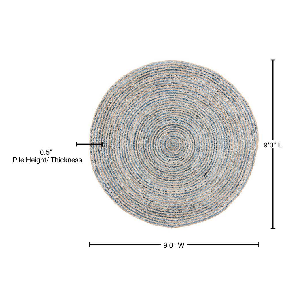 Cape Cod Blue and Natural Hand-Knotted Round Jute Rug