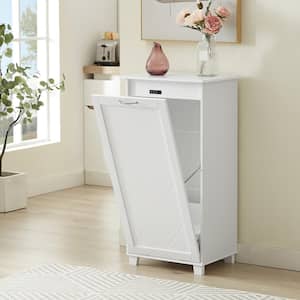 Kitchen Trash Bin Cabinet White Wood 14.96 in. Buffet Sideboard Dog Proof Garbage Can with Holder and Air purification