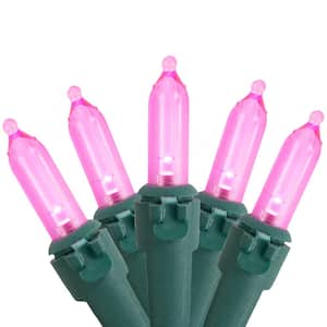 Set of 100 Pink LED Mini Christmas Lights - Green Wire
