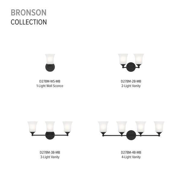 Designers Fountain - Bronson 9.5 in. Matte Black Wall Sconce with Frosted Glass Shade