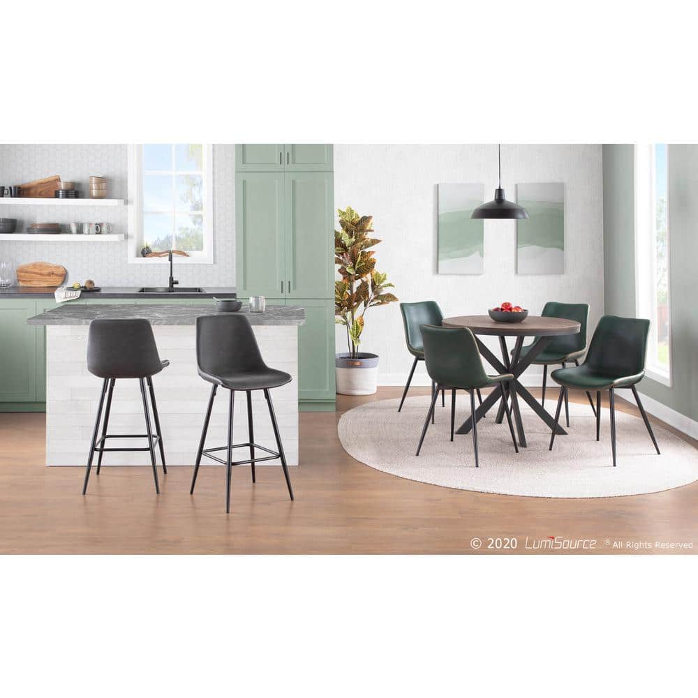 Set of 2 Green Faux Leather Parsons Side Chairs with Metal Legs