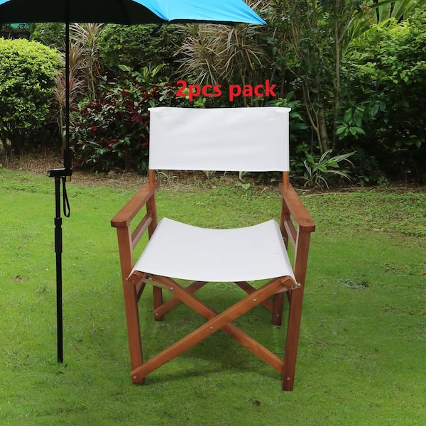 Casual Natural Wood Folding Lawn Chair, Director Canvas