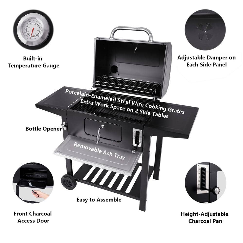 Royal Gourmet 24-Inch Black Charcoal BBQ Grill with Smoker