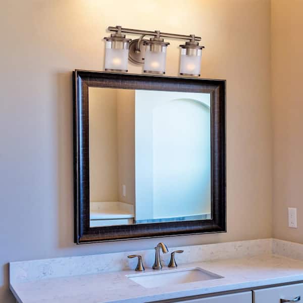 Designers Fountain Essence 23.25 in. 3-Light Old Satin Brass Transitional Vanity Light with Frosted and Clear Edge Glass Shades