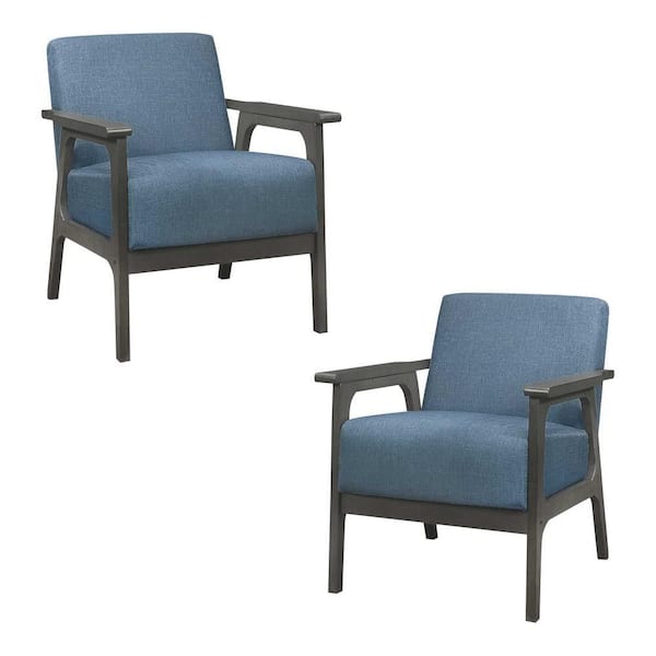 EVERGLADE HOME Ride Blue Textured Upholstery Solid Wood Antique Gray Finish Accent Chair (Set of 2)
