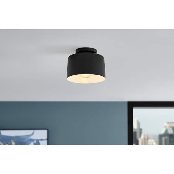 Home Decorators Collection 10 in. 1-Light Matte Black Semi-Flush Mount