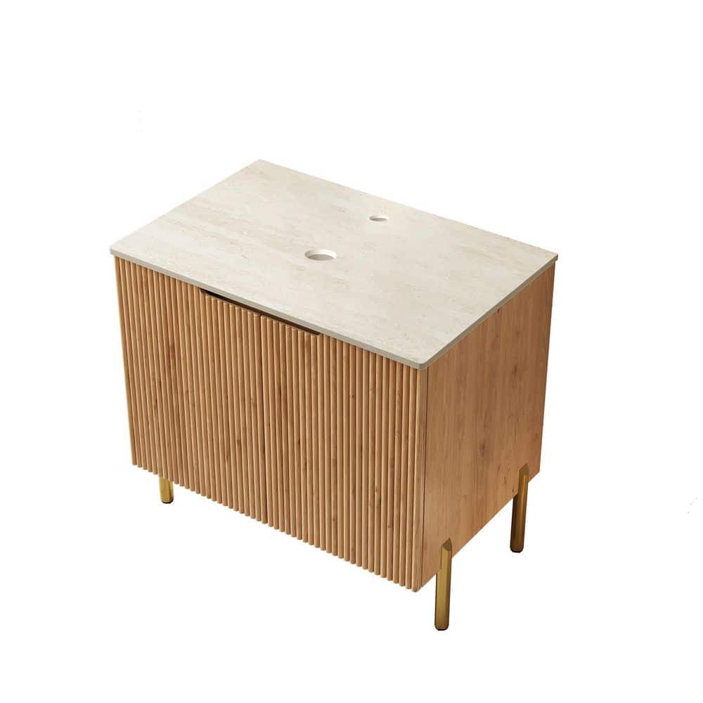 30 in. Bath Vanity Cabinet without Top in Oak with Carrara White Sintered Stone Countertop, Basin Not Included