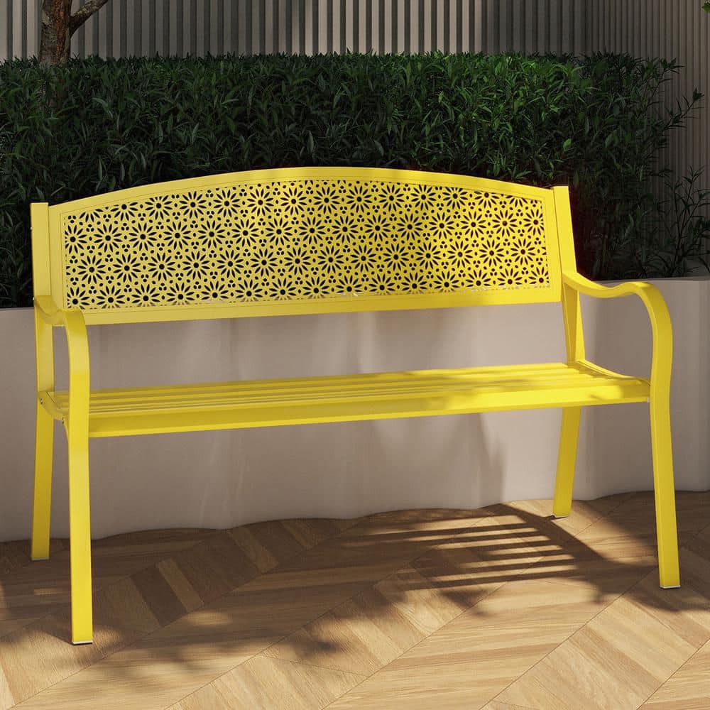 49 in. 2-Person Yellow Metal Outdoor Garden Bench price history on PriceWatchPro