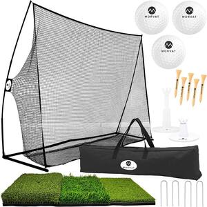 Pro Golf Net Set Practice Mat, Golf Balls, Adjustable Tees, Wooden Tees, Travel Golf Bag Indoor Outdoor Use