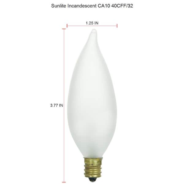 Sunlite 40 Watt Ca10 Decorative Chandelier Incandescent Frosted Flame Tip Light Bulb 12 Pack Hd02331 1 The Home Depot Sunlite 40 Watt Ca10 Decorative, Incandescent Luminaire Chandelier Bulb