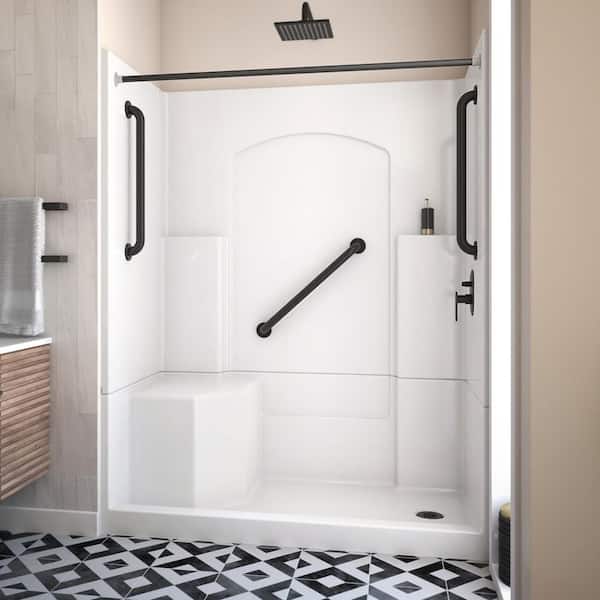 Accessible Living Alliance Plus 60 in. L x 32 in. W x 77.5 in. H Alcove RH Drain Curtain Rod Shower Kit in Matte Black