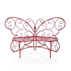 61 in. x 26 in. Outdoor 2 Person Metal Butterfly Shaped Garden Bench, Red