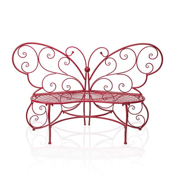 Alpine Corporation 61 in. x 26 in. Outdoor 2 Person Metal Butterfly Shaped Garden Bench, Red
