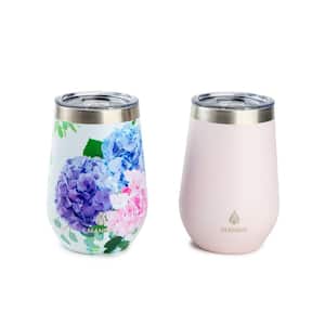 12 oz. Pink Floral Stainless Steel Stemless Wine Tumbler (2-Pack)