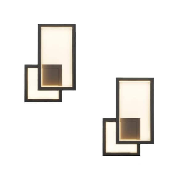 Lukyamzn 10.6 in. 2 Light Indoor Wall Sconce Up and Down LED Modern Black Wall Sconce Warm White in Black (2 Pack)
