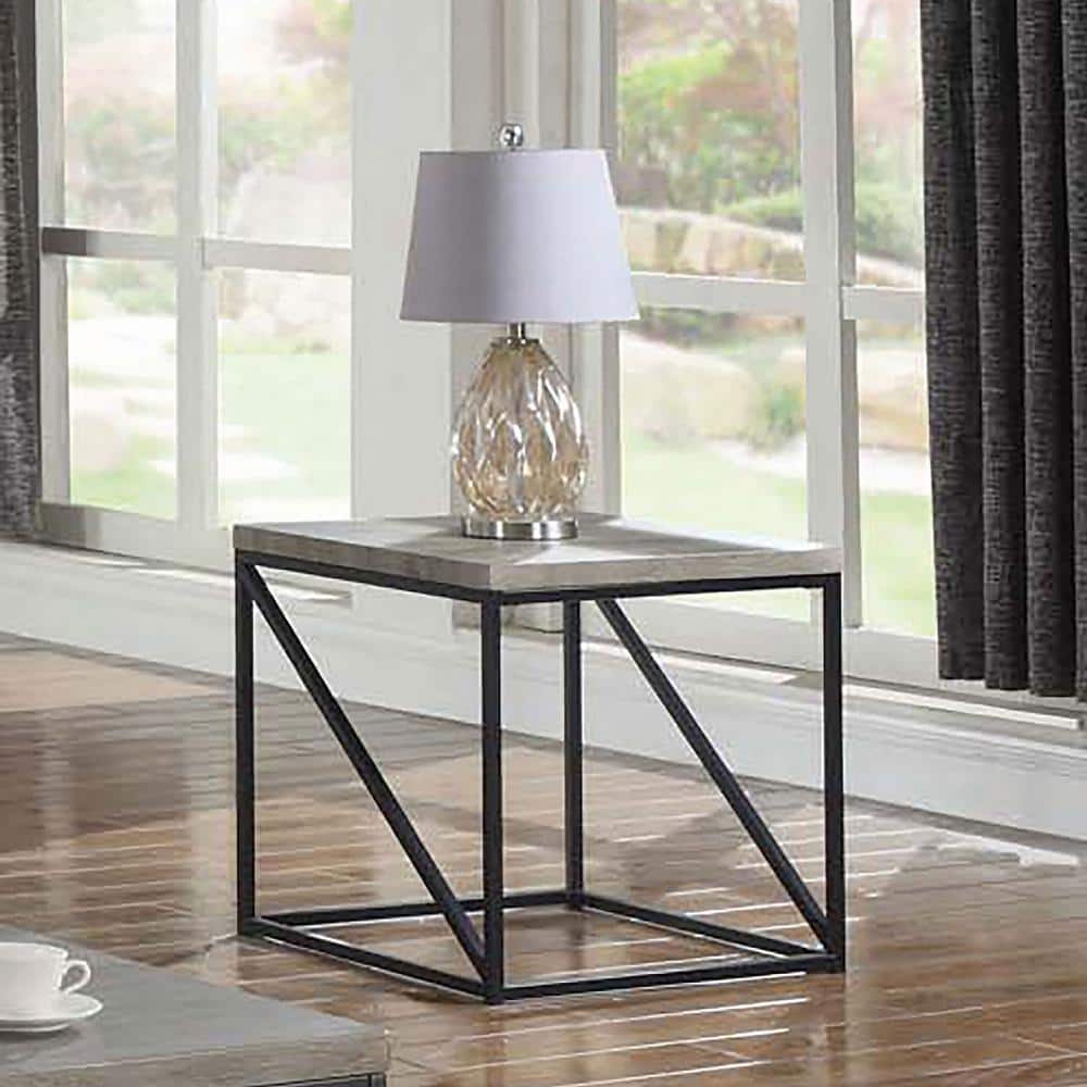 Modern Sonoma Gray and Black Square Metal & Wood End Table