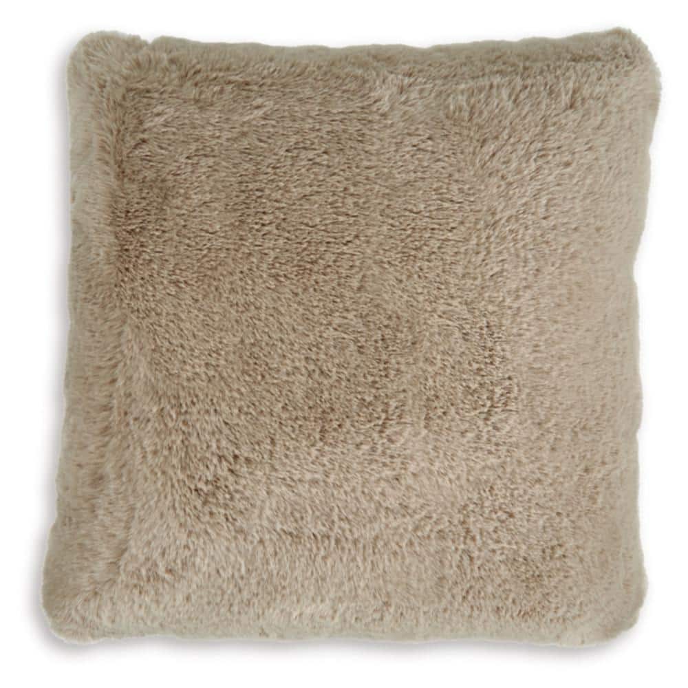 Light Brown Faux Rabbit Fur Square Accent Pillow, 20 x 20 Inches