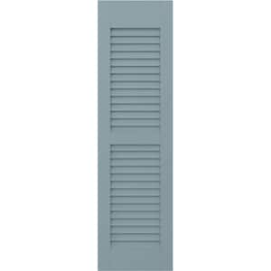 Americraft 15 in. W x 39 in. H 2-Equal Louver Exterior Real Wood Shutters Pair in Peaceful Blue