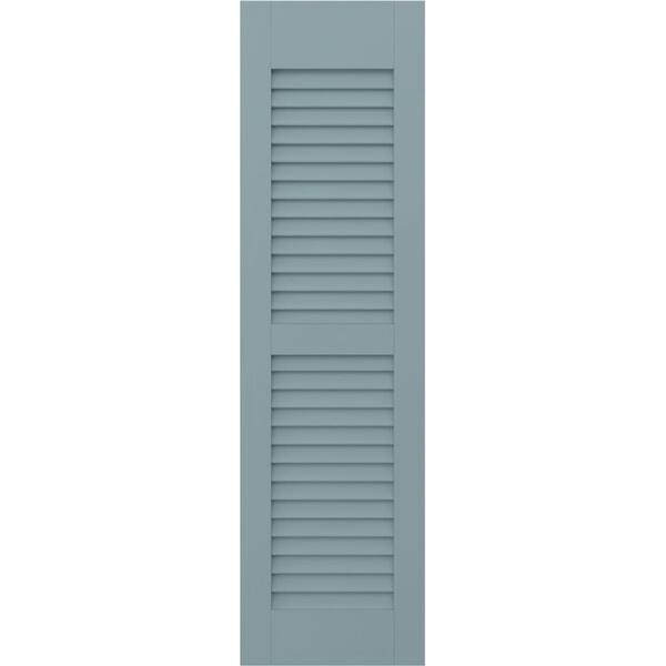 Ekena Millwork Americraft 15 in. W x 48 in. H 2-Equal Louver Exterior Real Wood Shutters Pair in Peaceful Blue