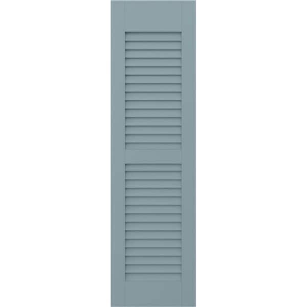 Ekena Millwork 15 in. W x 65 in. H Americraft 2 Equal Louver Exterior Real Wood Shutters Pair in Peaceful Blue