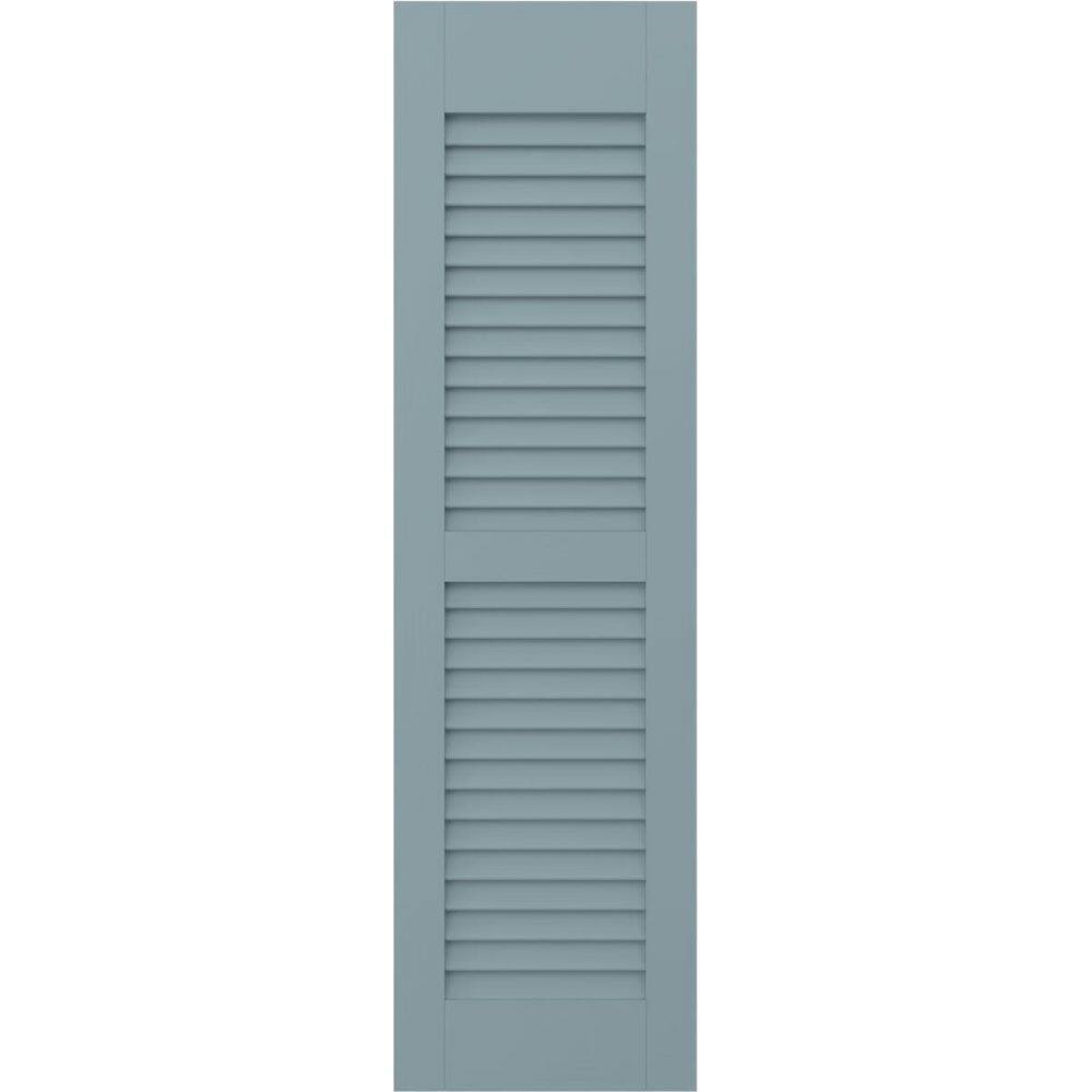 18 in. W x 39 in. H Americraft 2 Equal Louver Exterior Real Wood Shutters Pair in Peaceful Blue price history on PriceWatchPro