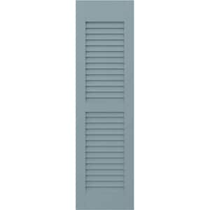 18 in. W x 55 in. H Americraft 2 Equal Louver Exterior Real Wood Shutters (Per Pair), Peaceful Blue