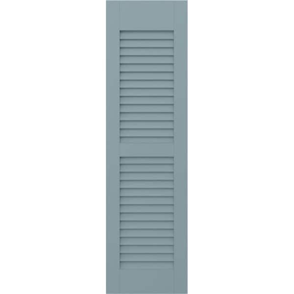 Ekena Millwork 18 in. W x 68 in. H Americraft 2 Equal Louver Exterior Real Wood Shutters Pair in Peaceful Blue