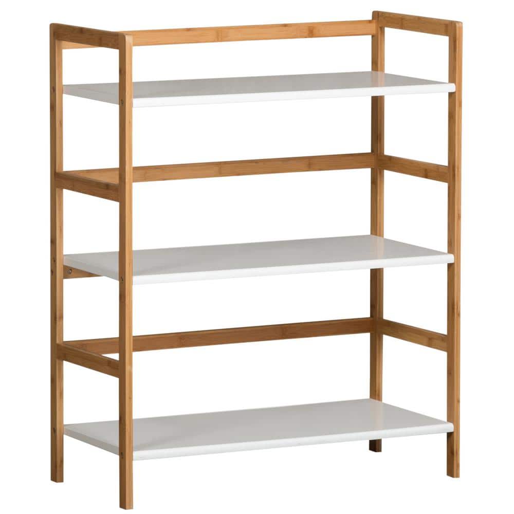 White Bamboo Frame Stackable 3-Tier Bookshelf