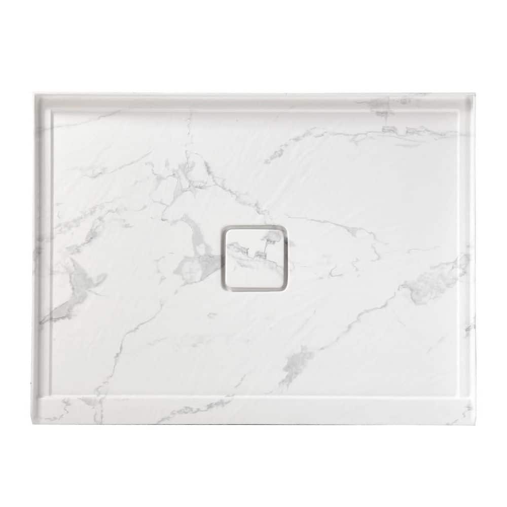 60 in. L x 36 in. W Rectangle White Marble Pattern Alcove Acrylic Bathroom Shower Pan Base with Center Hand Drain price history on PriceWatchPro