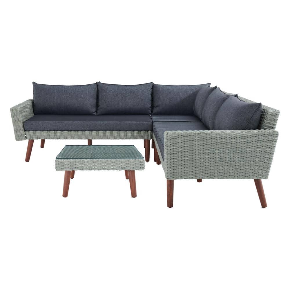 Albany All-Weather Wicker Outdoor Gray Corner Sectional Sofa with 29 in. Sq