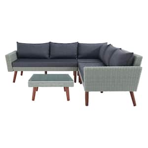 Albany All-Weather Wicker Outdoor Gray Corner Sectional Sofa with 29 in. Square Coffee Table Set